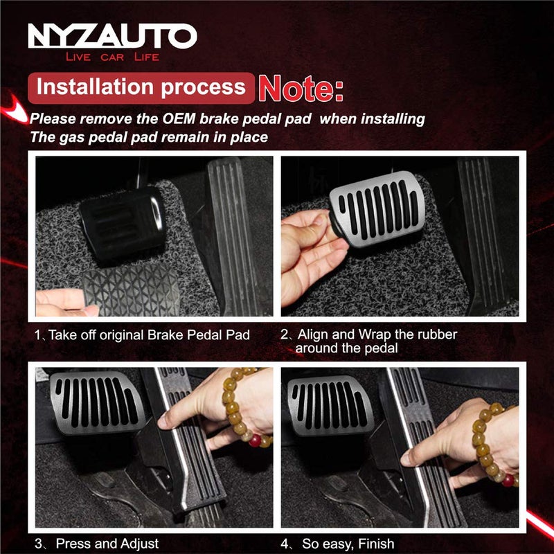 NYZAUTO Anti-Slip Performance Foot Pedal Pads kit Compatible with Mazda 2 3 6 CX3 CX5 CX9, No Drilling Aluminum Brake and Gas Accelerator Pedal Covers - Silver - Image 5